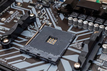 CPU socket for a personal computer. The process computer maintenance upgrading installing...