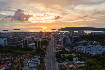 Kota Kinabalu, Sabah, Malaysia-September 28, 2019 : Aerial image of beautiful Kota Kinabalu City...