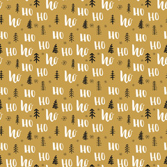New Year and Christmas seamless pattern, with Ho Ho Ho hand drawn letters, vector Illustration Background