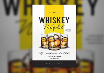 Whisky Night Flyer Layout with Yellow Accents