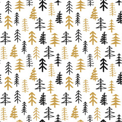 Cotton fabric Pine tree seamless pattern. New Year and Christmas background, vector Illustration