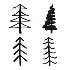 Fototapeta na wymiar Christmas tree Hand drawn set. Pine trees collection vector Illustration isolated on white background
