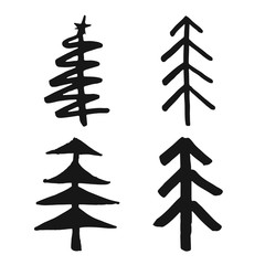 Christmas tree Hand drawn set. Pine trees collection vector Illustration isolated on white background