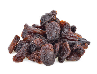 Dried raisins on a white background