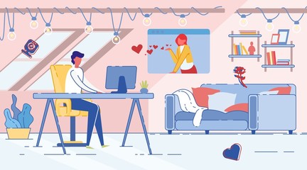 Man and Woman Communicate in Dating Chat Online.