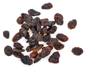 Dried raisins on a white background