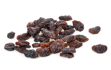 Dried raisins on a white background