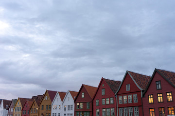 Rooftops from Bryggen in Bergen/Norway. Landmarks, heritage, rooftop, buildings, travel, city concept.