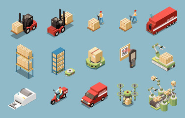 Warehouse Isometric Icons Set