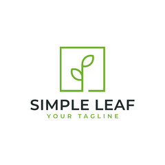 Simple Square Leaf, Eco, Garden, Botany, Nature Line Logo Design