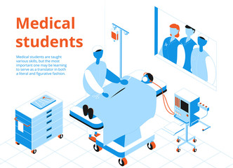 Medical Students Isometric Illustration - obrazy, fototapety, plakaty