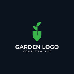 Shovel and Leaf, Garden, Botany, Nature, Seed, Plant Logo Design