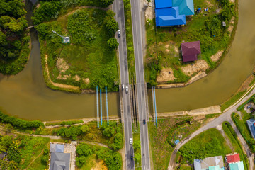 Aerial drone image of beautiful rural town of Menggatal Town, Sabah, Malaysia