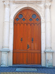 Fototapeta na wymiar door of the church wooden cathedral