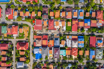 Bird eyes view of local housing houses in Kota Kinabalu, Sabah, Malaysia