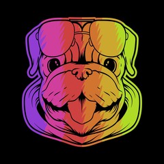 pug dog head colorful vector illustration