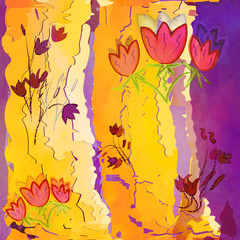 Vivid grunge stained floral background with abstract bellflowers