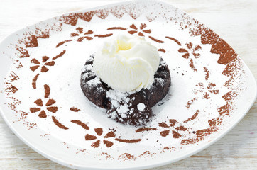 Fototapeta premium Fondan Chocolate ice cream. Top view. Free space for your text.