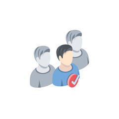 Difference unique concept People checkmark. Vector 3d isometric, color web icon, new flat style. Creative illustration design, idea for infographics.