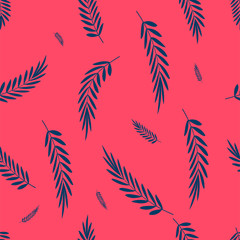 Fototapeta na wymiar Simple blue and pink tropical leaves. Seamless pattern. Vector