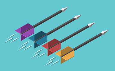 Four isometric flying arrows