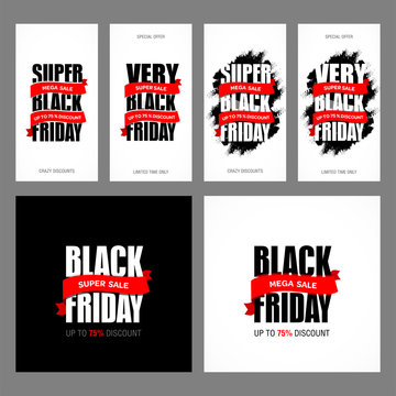 Black Friday sale inscription best design template set. Black Friday advertising banner vector illustration