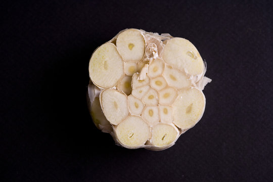 Close up of half garlic