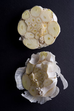 Close up of half garlic