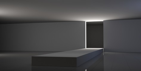 Empty fashion runway white color lighting and black wall.