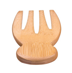 side bamboo fork for salad on an isolated white background