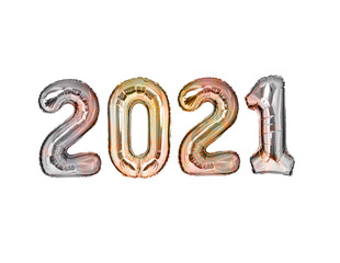 New Year 2021 silver balloons isolated, colorful