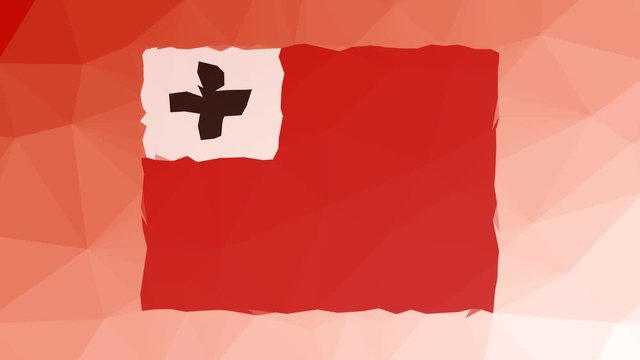 Tonga Flag ISO:TO appearing interesting tessellating looping pulsing polygons
