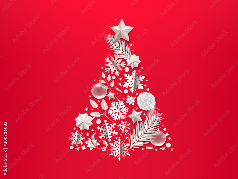 Poster abstract christmas tree with different accessory. vector illustration