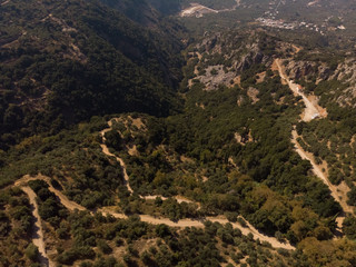 Top view of the mountain road. Aero photography. Crete, Greece