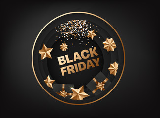 Black friday vector card with golden elements