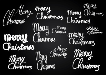 Merry christmas doodle hand writing set for greeting cards or gift wrapping with simple script font style