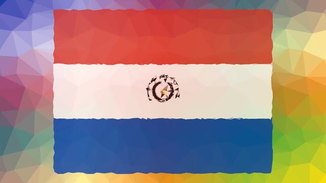 Paraguay Flag ISO:PY dissolving techno tessellated looping moving polygons