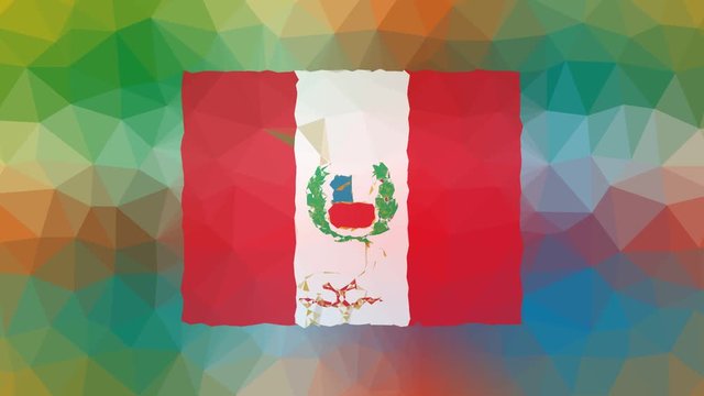 Peru Flag ISO:PE appearing techno tessellating looping moving polygons