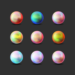 Set of multicolored pearls. Stock vector illustration.