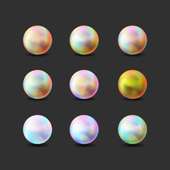 Set of multicolored pearls. Stock vector illustration.