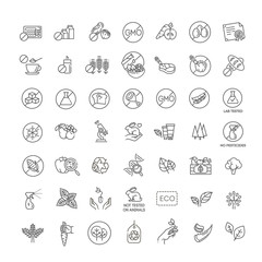 Natural food flat line icons set. Thin signs for packaging