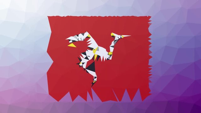 Isle of Man Flag ISO:IM appearing interesting tessellation looping animated triangles