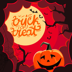 Halloween vector illustration with clouds and pumpkin