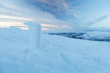 hiking marker on way to summit of mountain Saana, Lapland, Finland, Kilpisjärvi