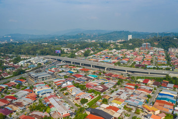 Aerial top view of residential houses at Luyang Kota Kinabalu City Sabah, Borneo 