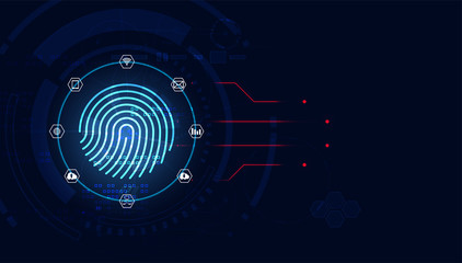 Blue abstract image that is futuristic with finger prints icons concept. Theft detection Prevention of cyber threats That is using security systems by scanning the fingerprint.