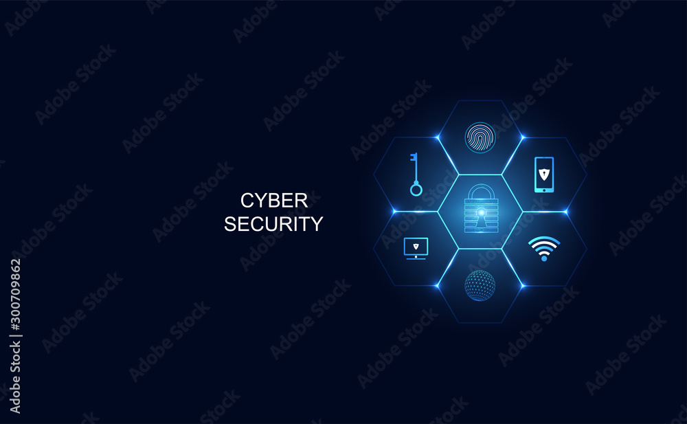 Poster abstract blue vector with a futuristic concept against cyber threat in the form of icons consisting 