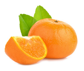 Fresh oranges, sliced on a white background