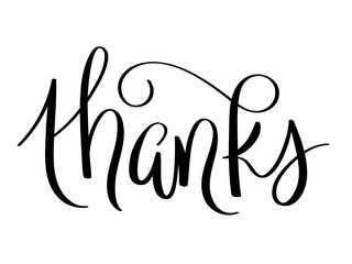 THANKS black vector brush calligraphy banner with flourishes