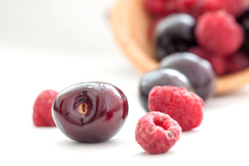raspberries and cherries